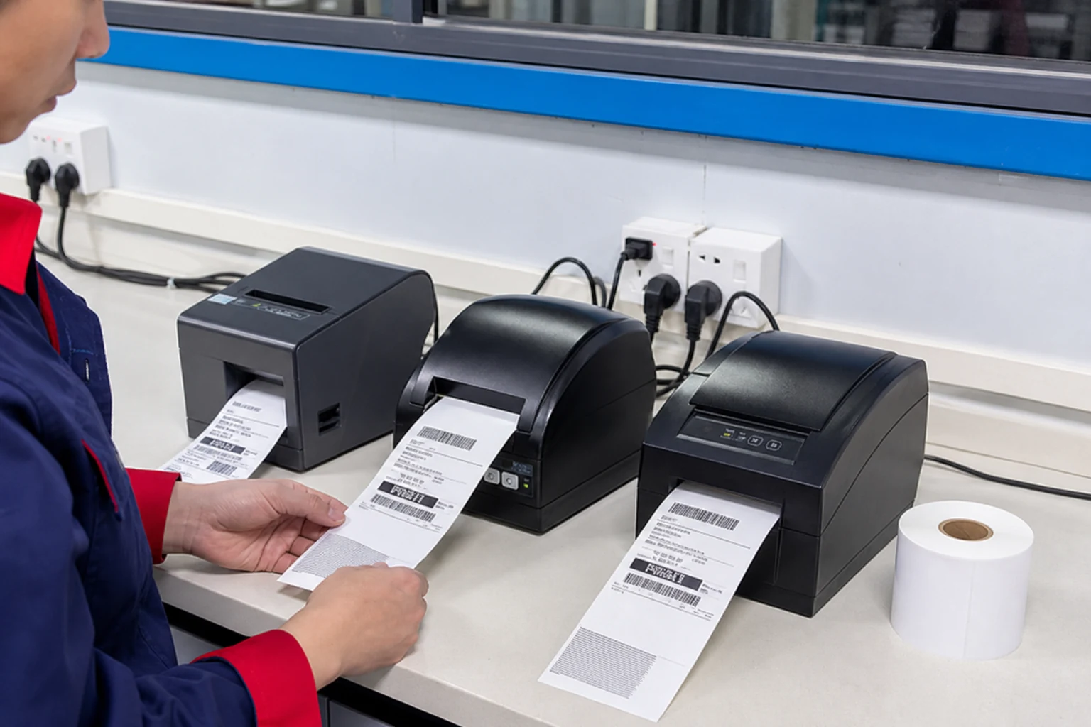 Thermal receipt rolls beside gauges and a blank receiving checklist