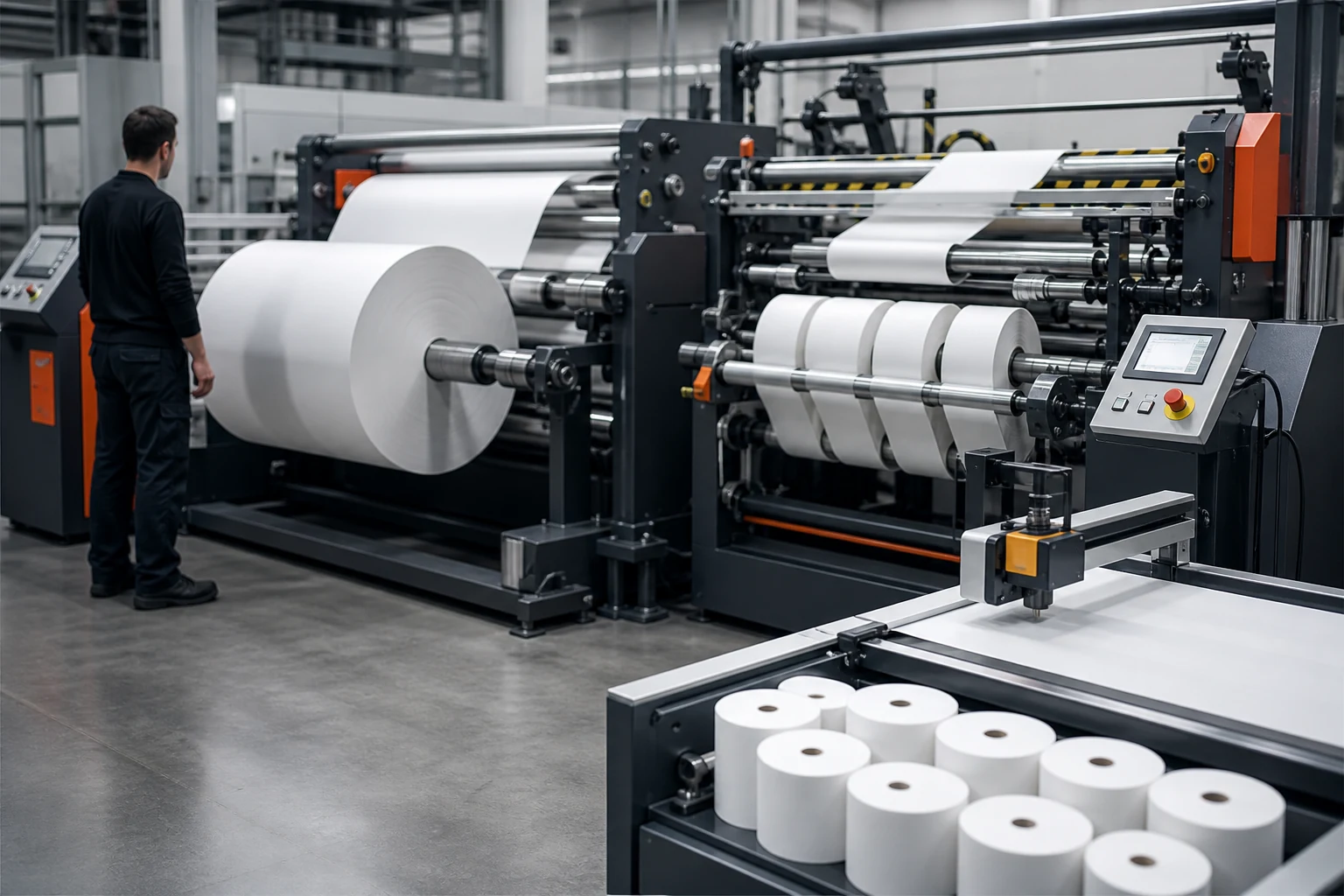 Thermal paper slitting and rewinding line under process control